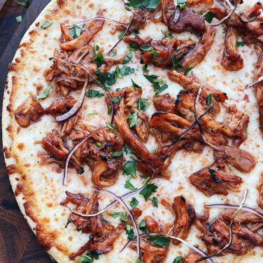 Pizza with shredded BBQ Chicken Thighs