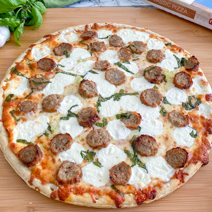 Fresh Mozzarella and Meatballs on top of pizza