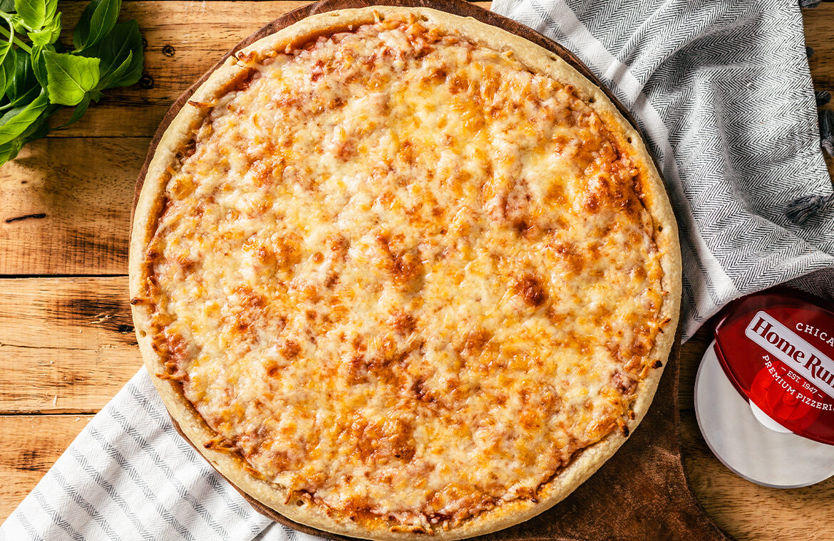 Pizza topped with cheese