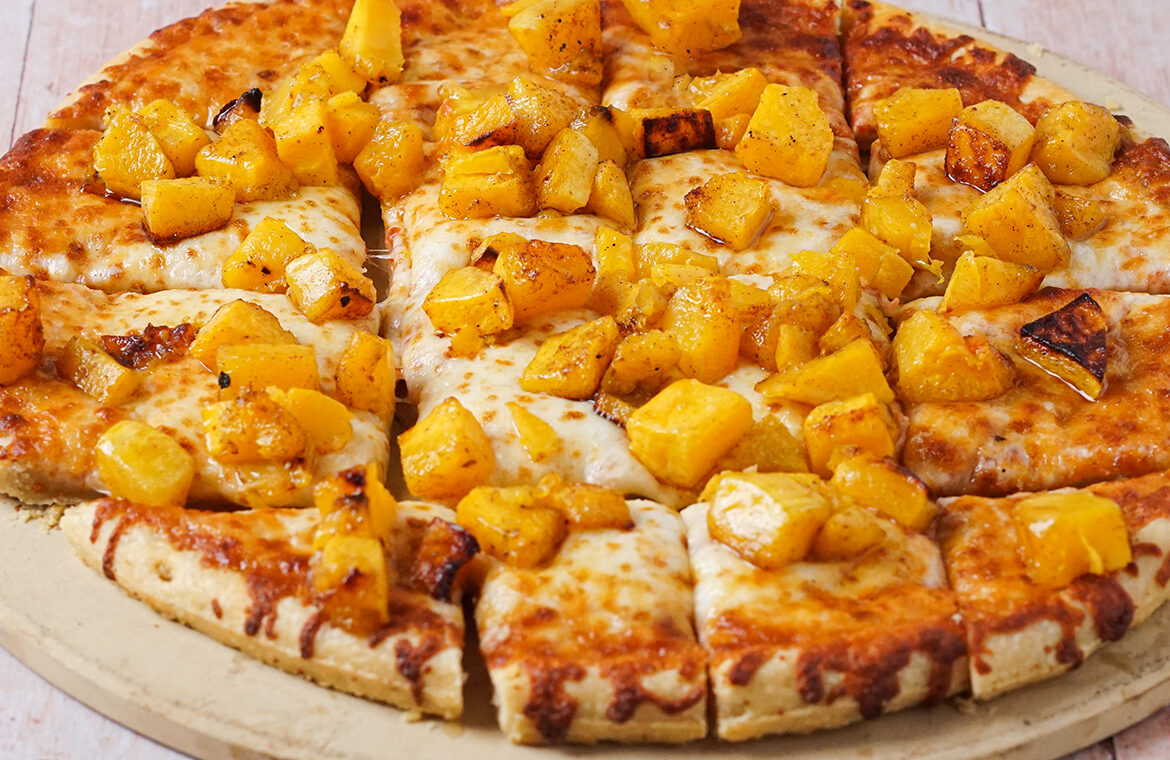 Pizza topped with roasted butternut squash