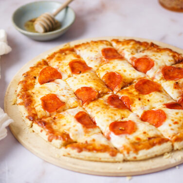 Pepperoni pizza topped with hot honey