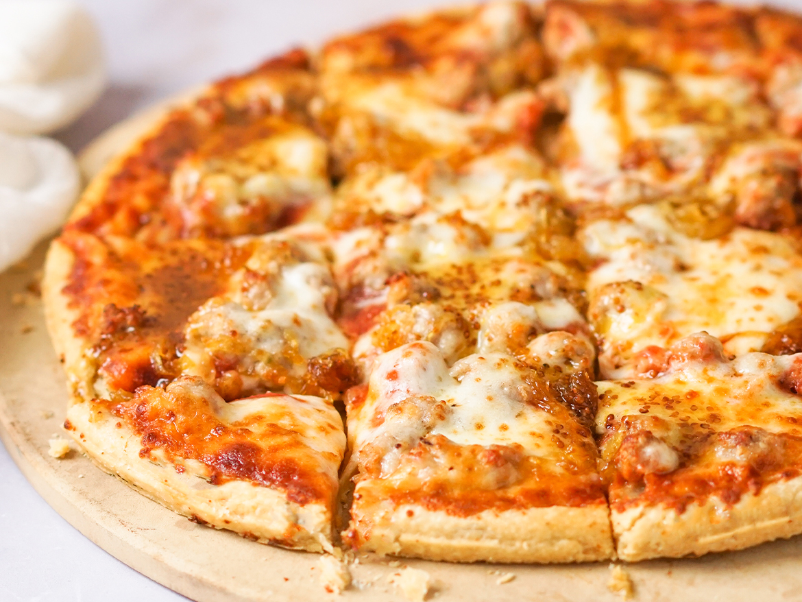 Sausage Pizza with Caramelized Onions & Honey Mustard Drizzle