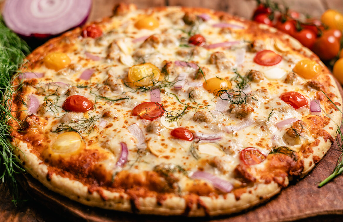 Pizza topped with veggies