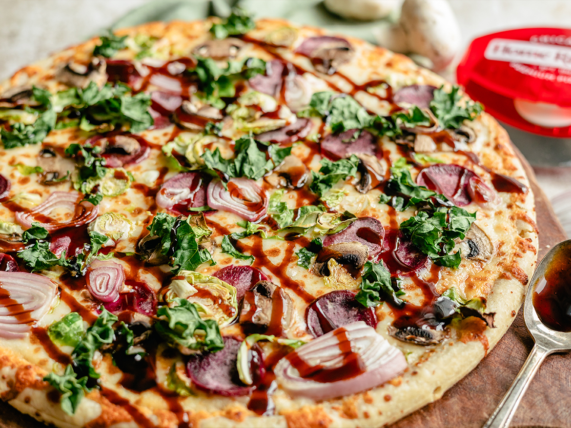 Veggie Pizza with Balsamic Glaze Drizzle Recipe | Home Run Inn Pizza
