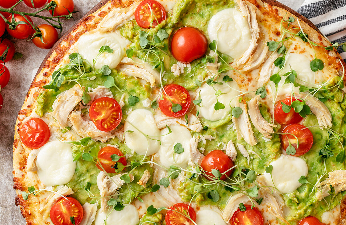 Baked home run inn pizza topped with recipe ingredients