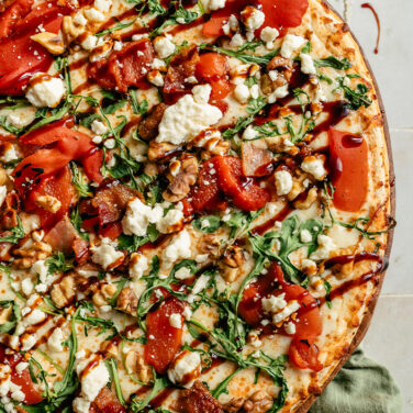 Baked home run inn pizza topped with recipe ingredients