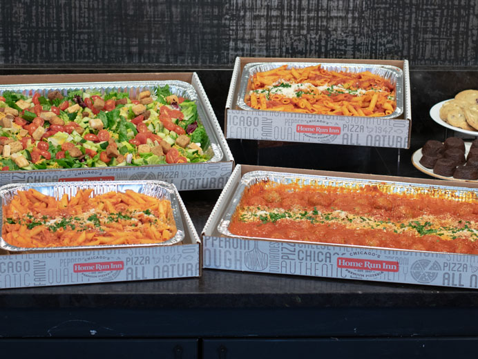 pizza and pasta spread for catering